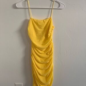 Hello Molly Yellow Ruched Mini Dress